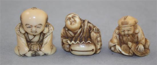 Eight Japanese ivory netsuke and four other items, late 19th / early 20th century,